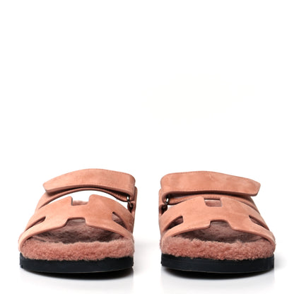 Hermes Suede Goatskin Woolskin Womens Chypre Sandals 36 Rose Aube 2 of 9