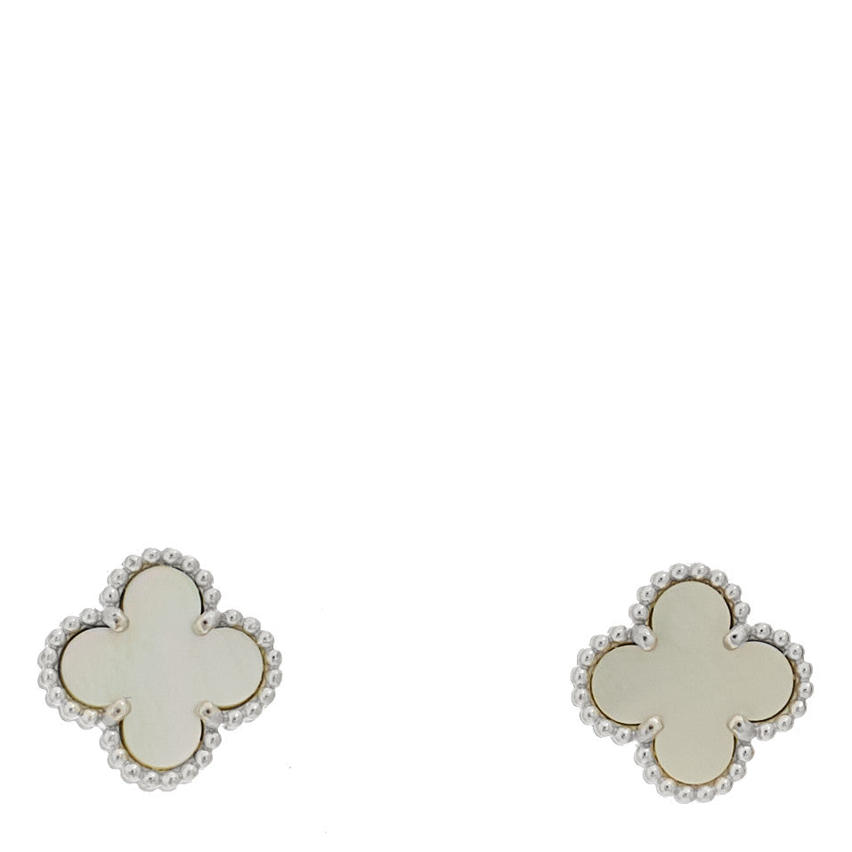 Van Cleef & Arpels 18K White Gold Mother of Pearl Sweet Alhambra Earrings 1 of 5