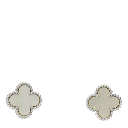 Van Cleef & Arpels 18K White Gold Mother of Pearl Sweet Alhambra Earrings 1 of 5