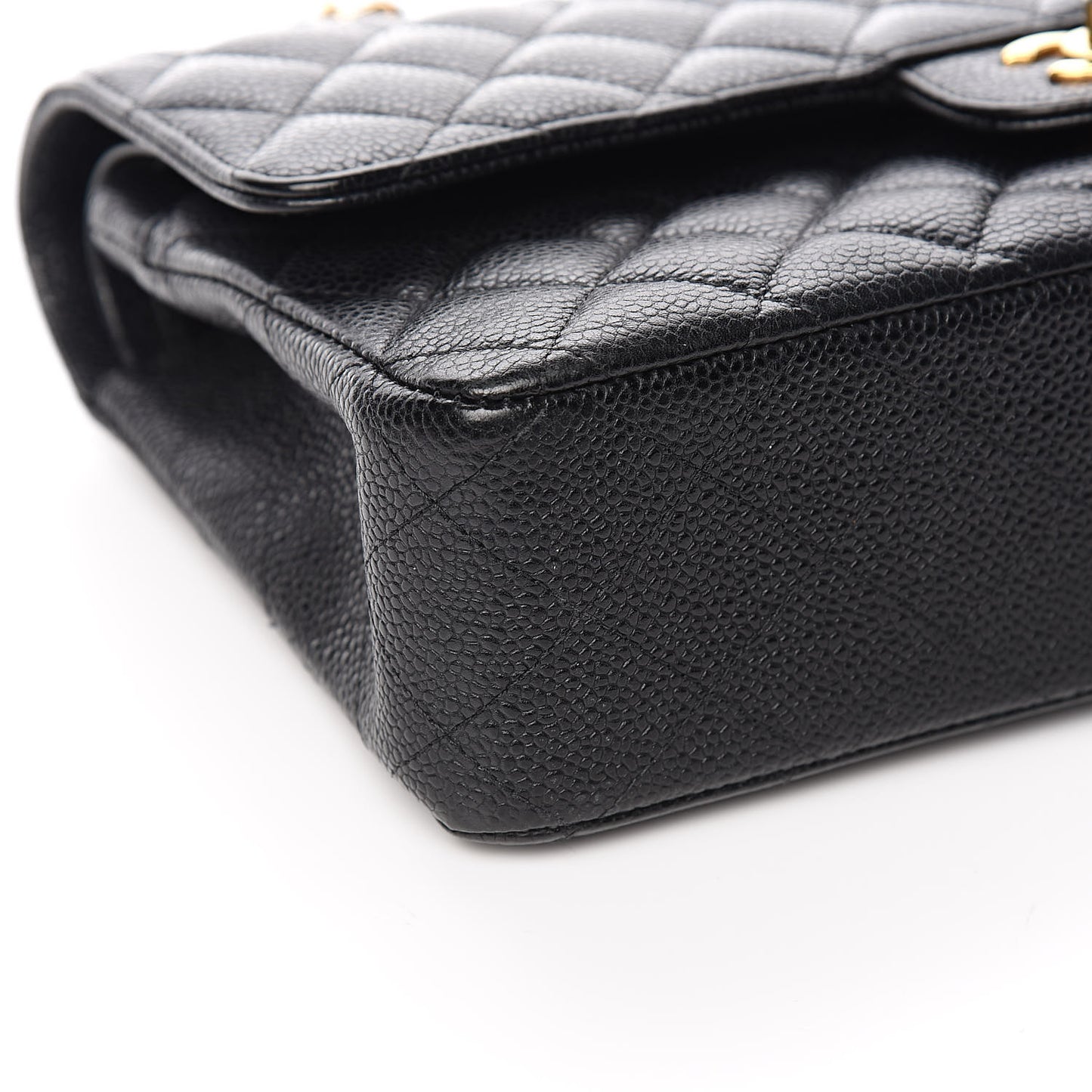 Caviar Quilted Medium Double Flap Black