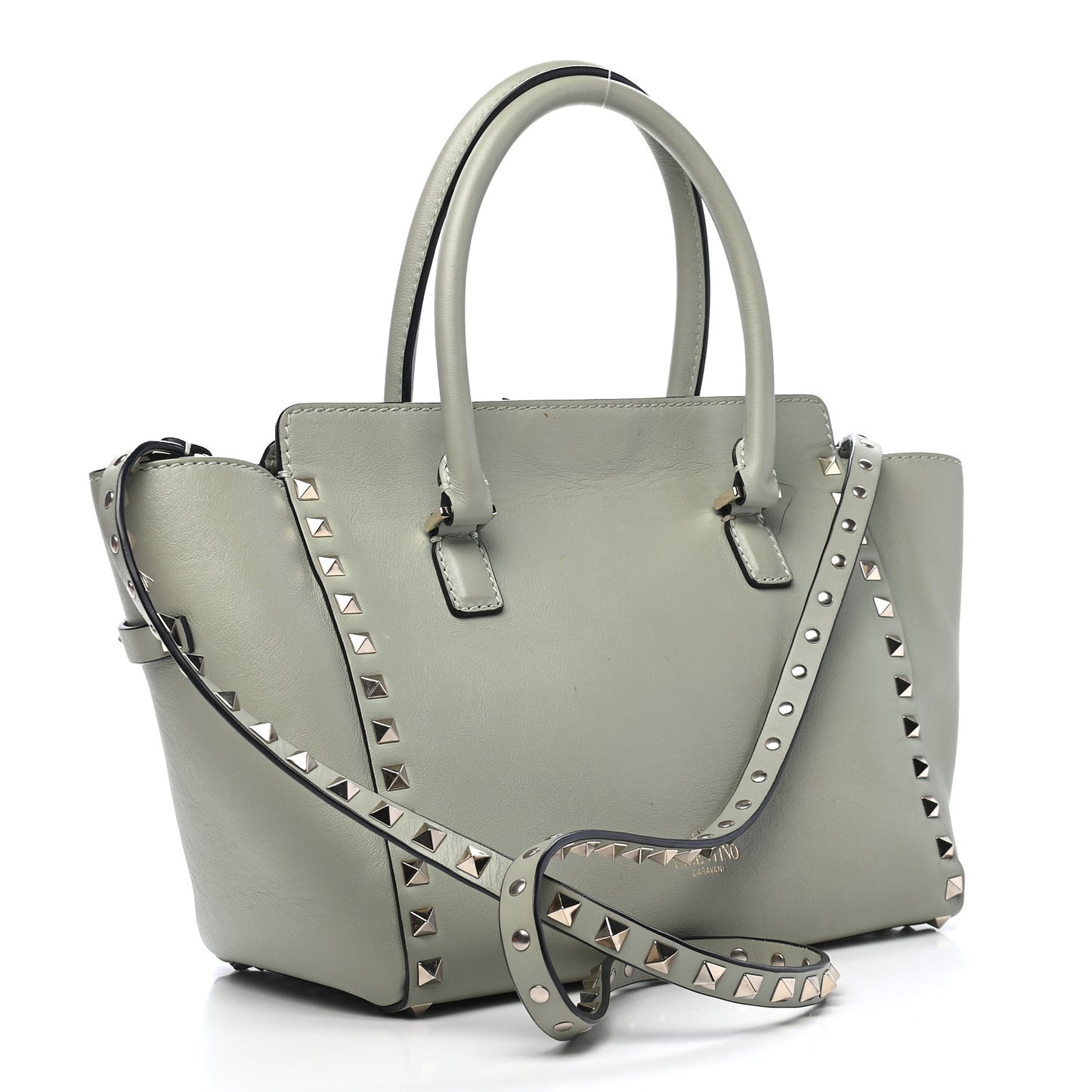 Vitello Small Rockstud Double Handle Tote Green Tea Sorbet