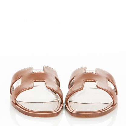 Hermes Box Calfskin Oran Sandals 37 Gold 2 of 7