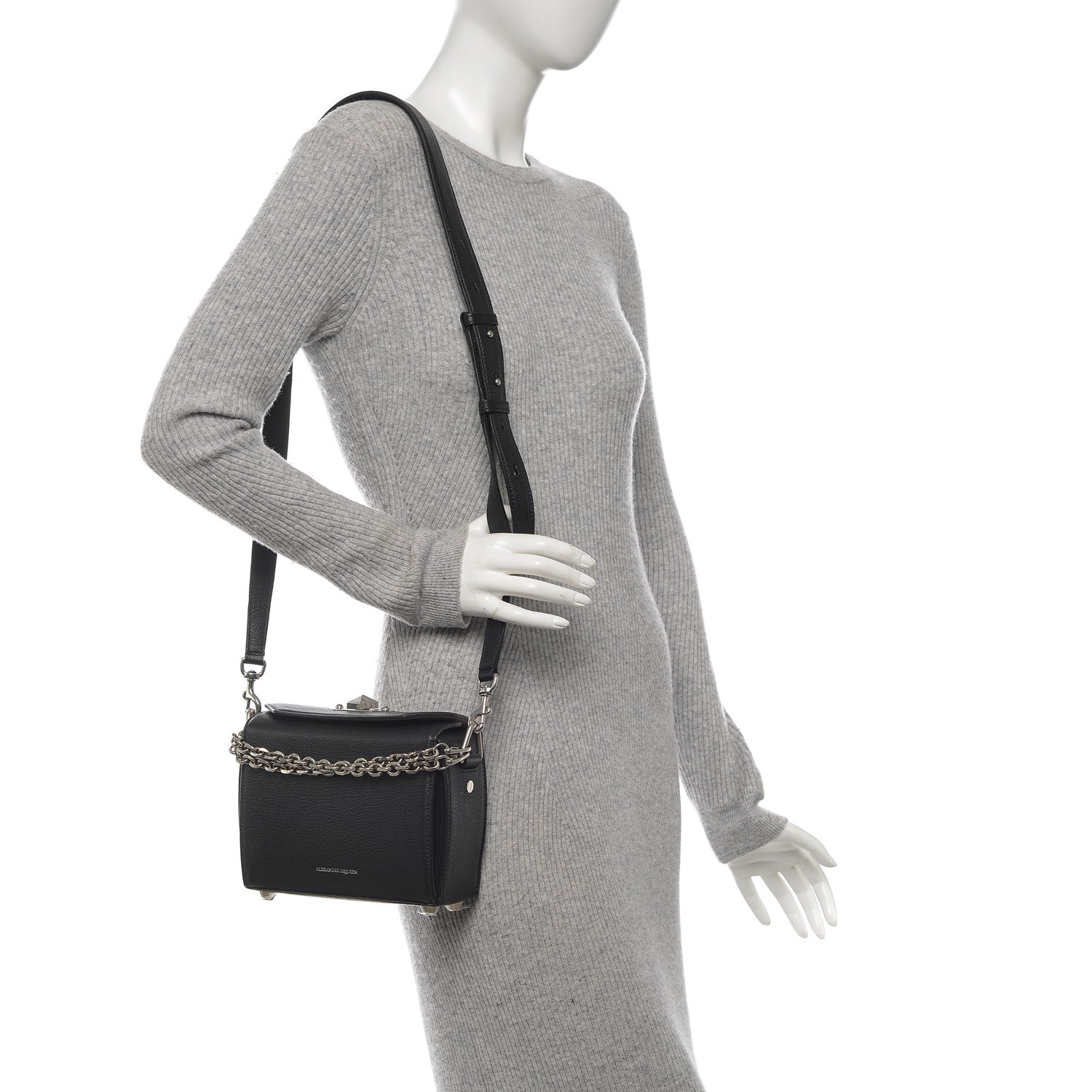 Alexander McQueen Silky Amish Grain Calfskin Box Shoulder Bag 19 Black 2 of 6