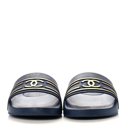 Chanel PVC CC Mules Sandals 39 Navy Gold 2 of 10