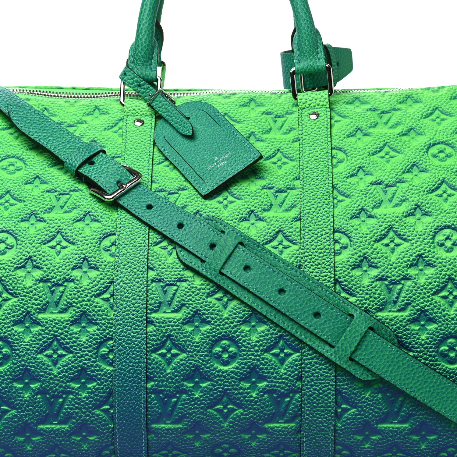 Louis Vuitton Taurillon Illusion Keepall Bandouliere 50 Bleu Vert 6 of 8