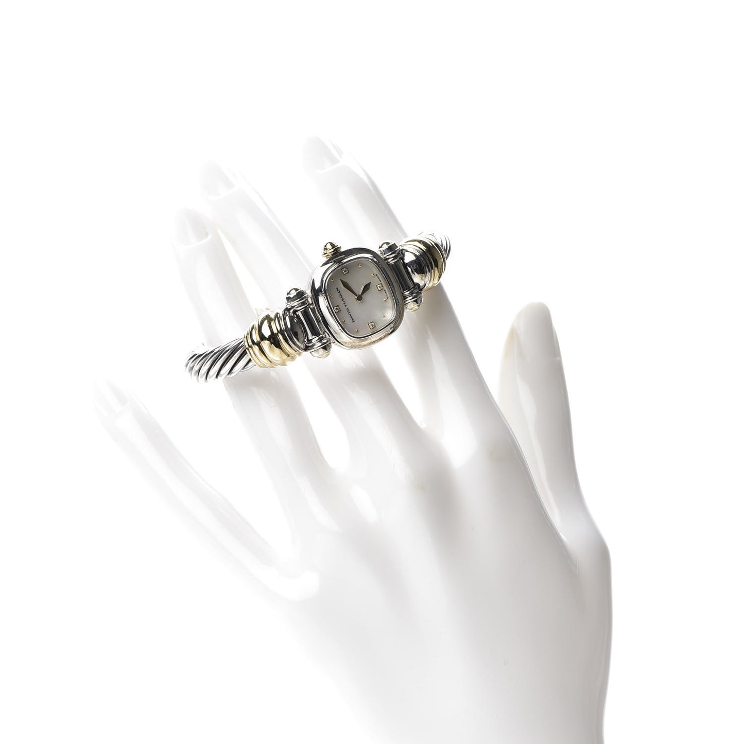 Sterling Silver 18K Yellow Gold Diamond Mother of Pearl 21mm Classic Cable Quartz Watch