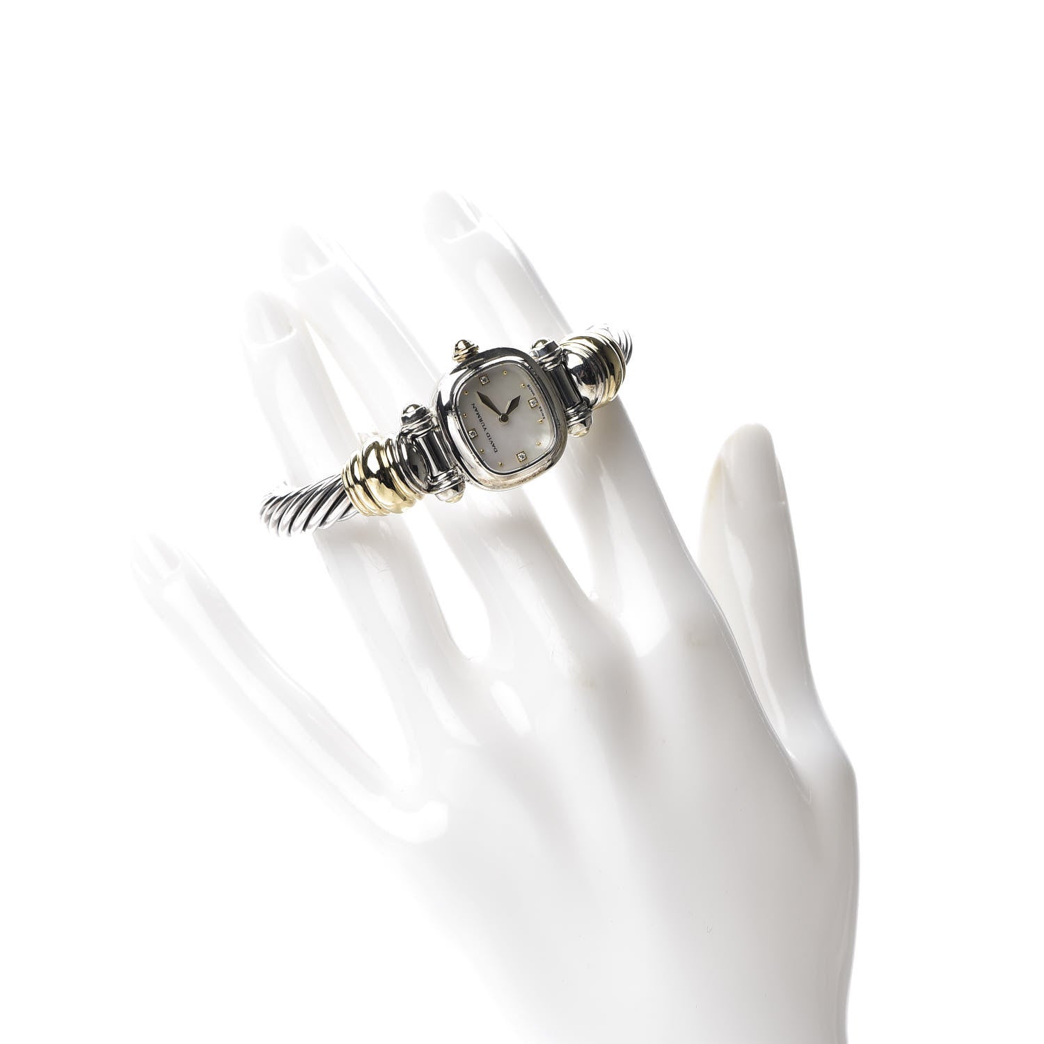 David Yurman Sterling Silver 18K Yellow Gold Diamond Mother of Pearl 21mm Classic Cable Quartz Watch 2 of 10