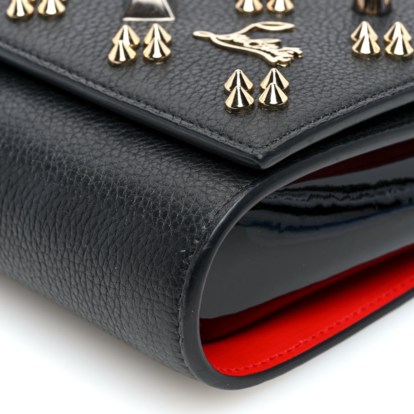 Grained Calfskin Spikes Loubinthesky Paloma Wallet On Chain Black Multimetal