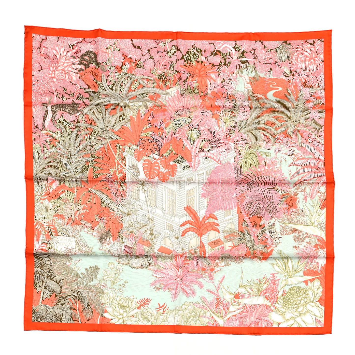 Silk Faubourg Tropical Scarf 90 Orange Kaki Saumon