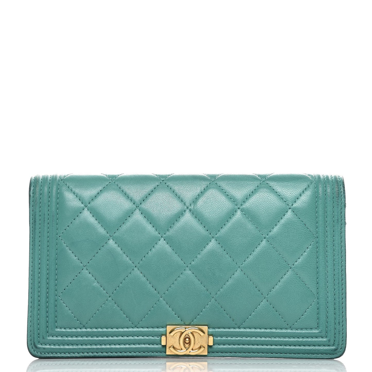 Lambskin Quilted Boy Yen Wallet Green