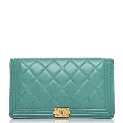 Chanel Lambskin Quilted Boy Yen Wallet Green 1 of 13