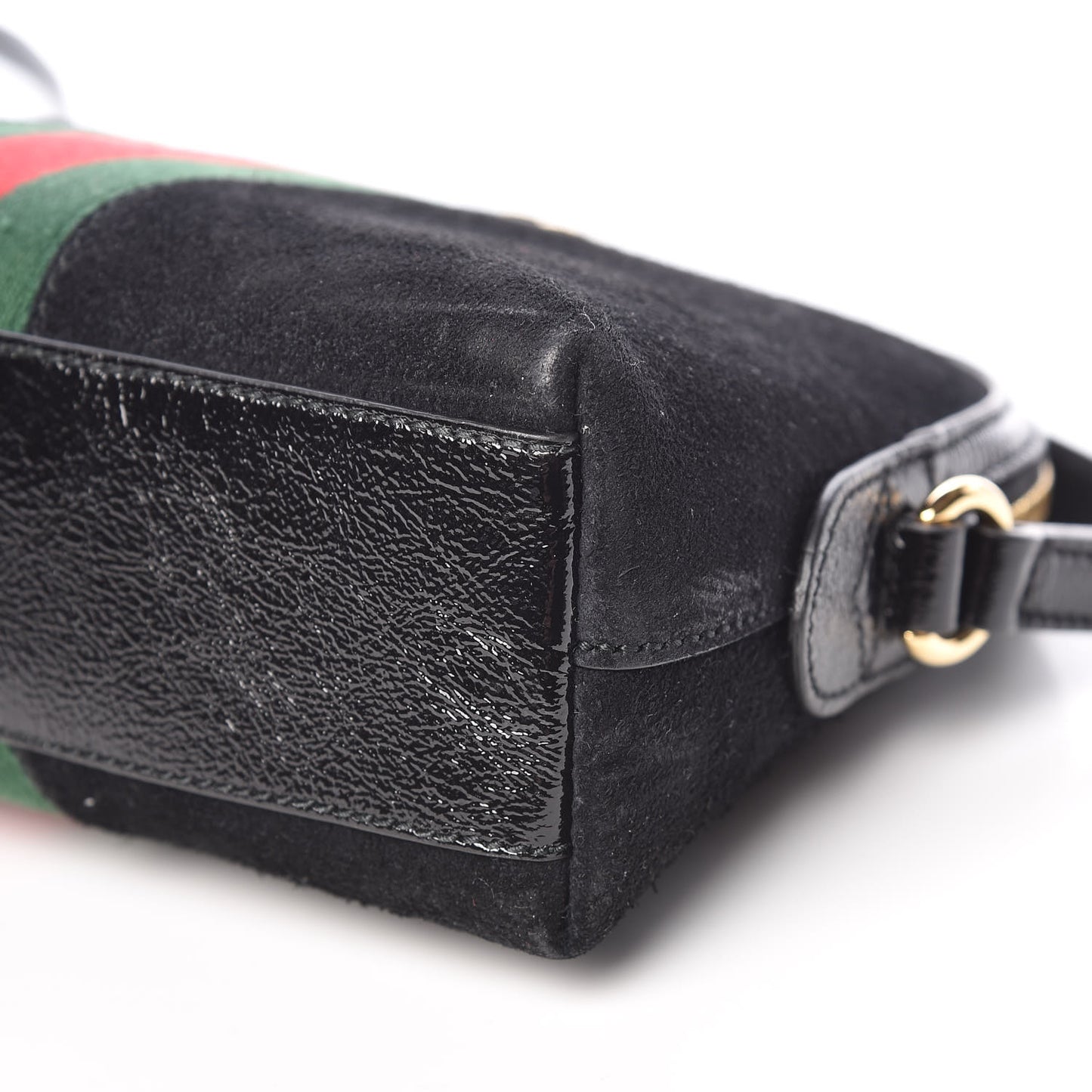 Suede Patent Web GG Small Ophidia Dome Shoulder Bag Black