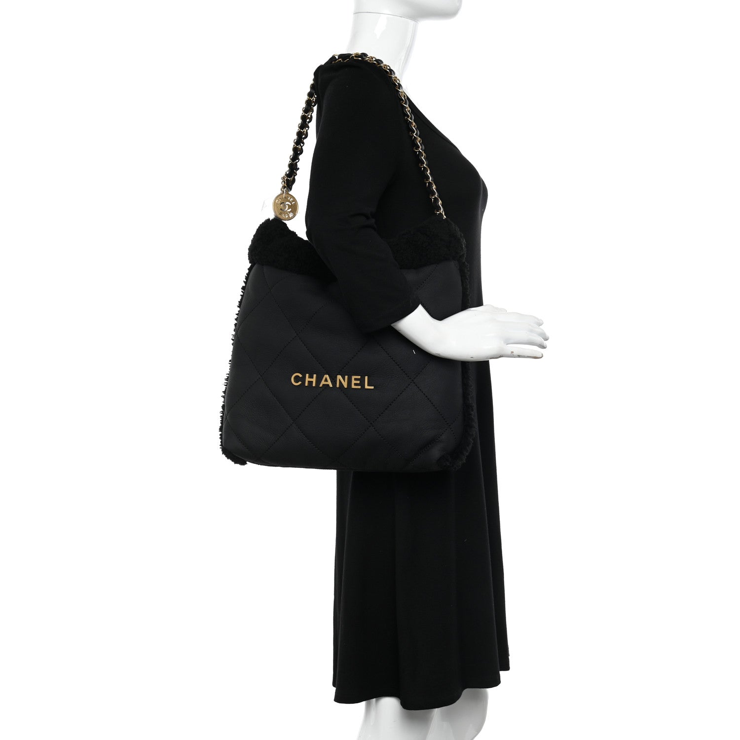 Chanel Shearling Aged Lambskin Quilted Small Chanel 22 Black 2 of 11