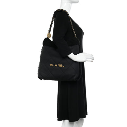 Chanel Shearling Aged Lambskin Quilted Small Chanel 22 Black 2 of 11