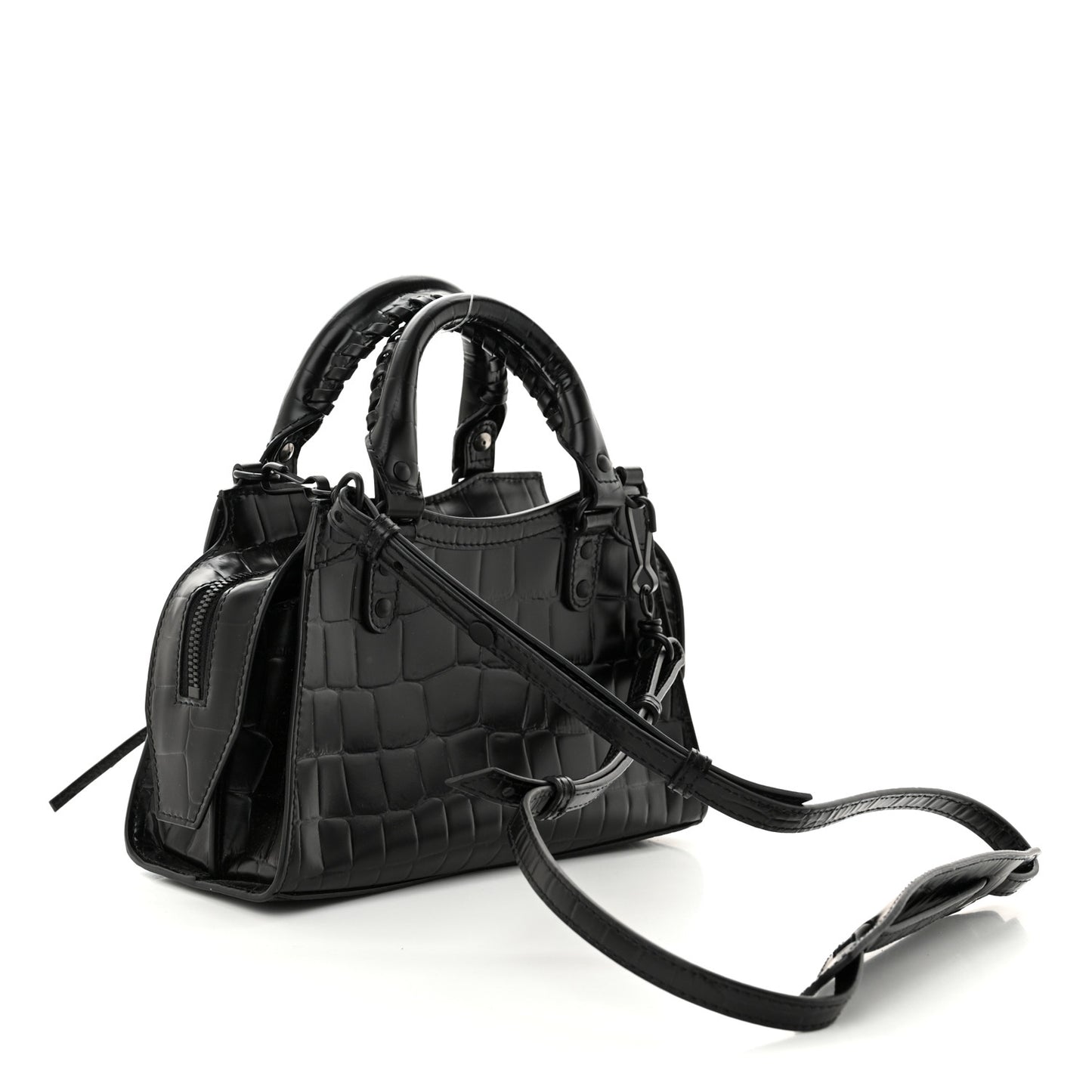 Semi Shiny Calfskin Crocodile Embossed Neo Classic Black Hardware Mini City Black