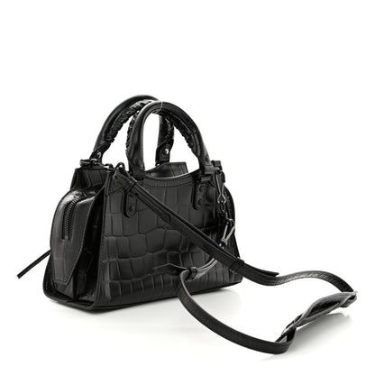 Balenciaga Semi Shiny Calfskin Crocodile Embossed Neo Classic Black Hardware Mini City Black 2 of 9