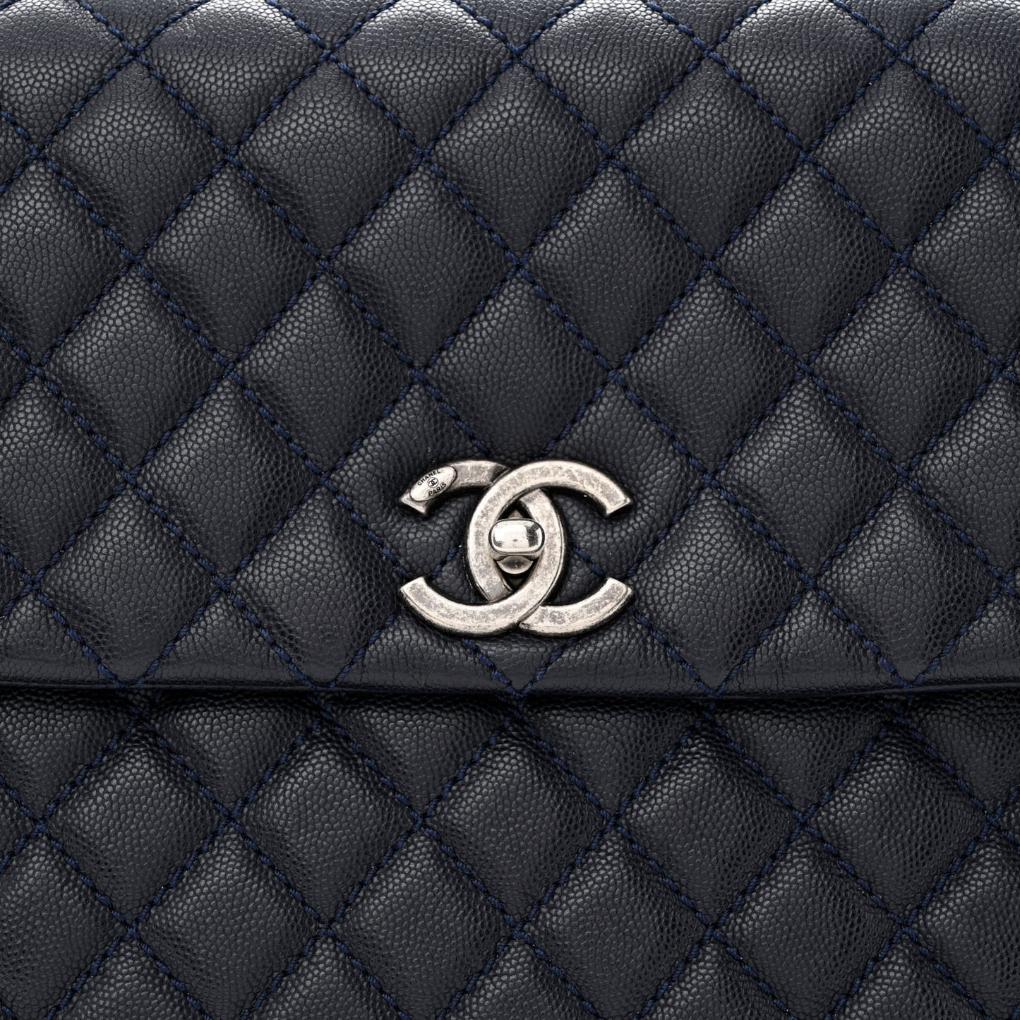 Caviar Quilted Large Coco Handle Flap Navy