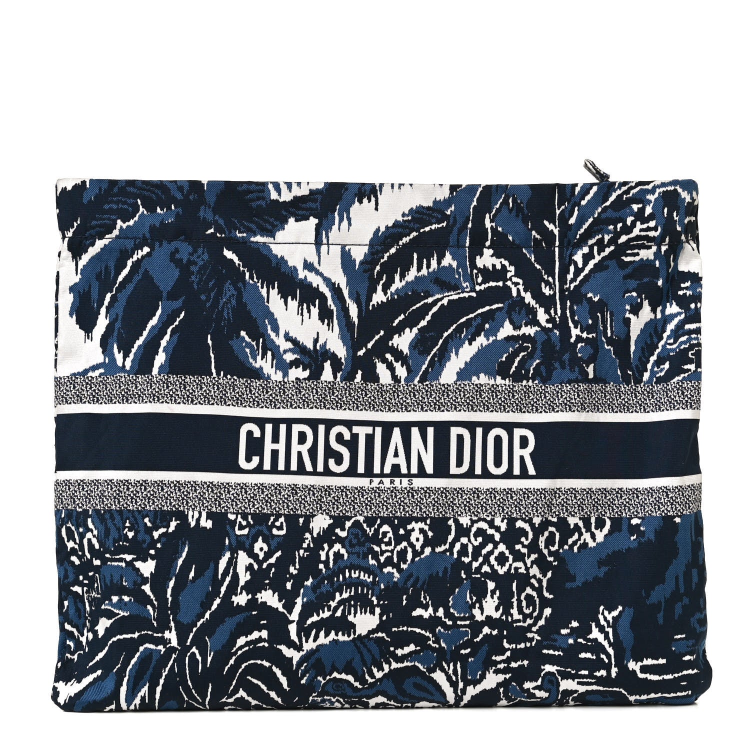 Christian Dior Embroidered Palm Tree Toile De Jouy Diortravel Zipped Pouch Blue 1 of 9