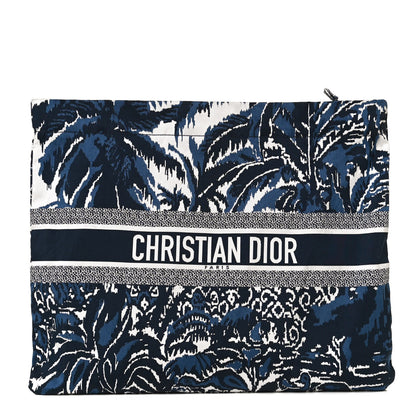 Christian Dior Embroidered Palm Tree Toile De Jouy Diortravel Zipped Pouch Blue 1 of 9