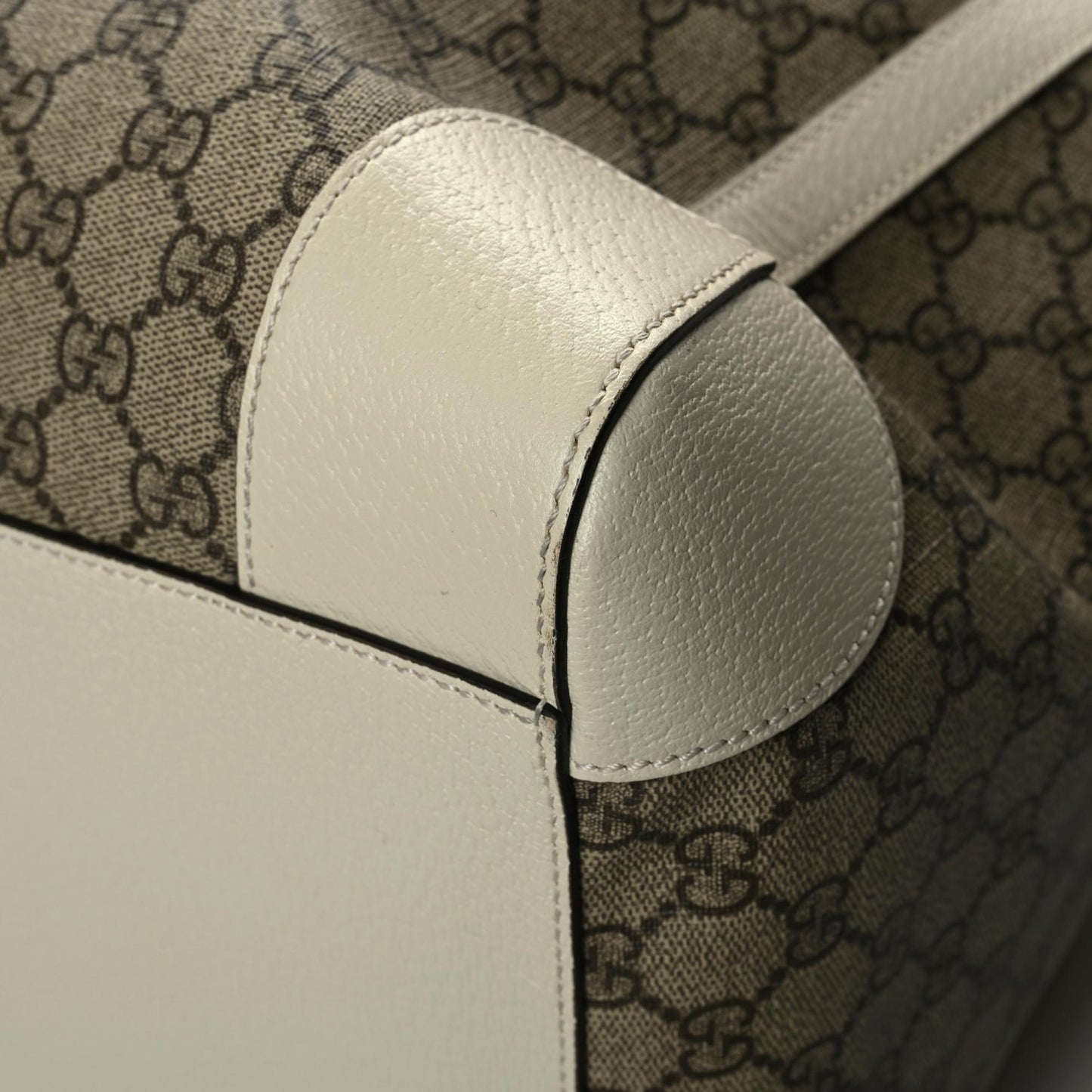 GG Supreme Monogram Textured Dollar Calfskin Web Medium Ophidia Duffle Bag Beige Ebony Mystic White