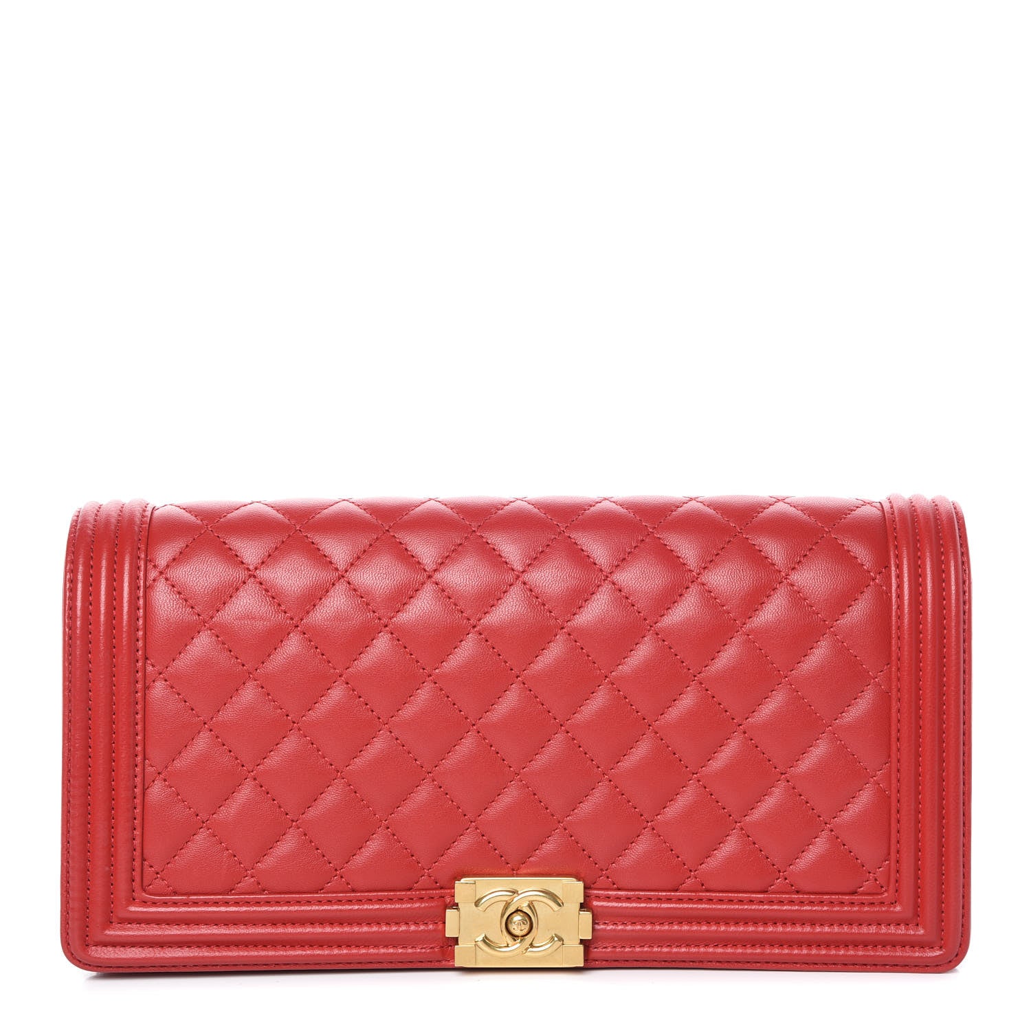 Chanel Lambskin Quilted Boy Flap Clutch Red 1 of 9