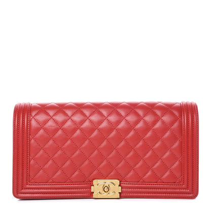 Chanel Lambskin Quilted Boy Flap Clutch Red 1 of 9