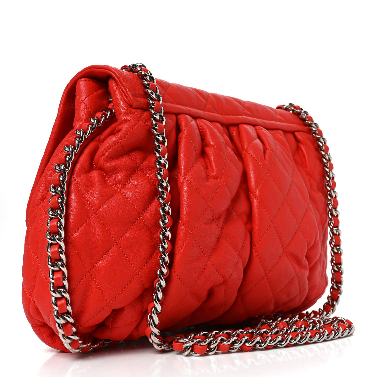 Chanel Washed Lambskin Quilted Large Chain Around Messenger Red 3 of 10