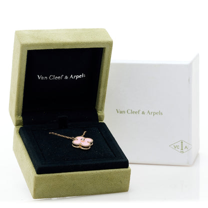 Van Cleef & Arpels 18K Rose Gold Diamond Pink Porcelain Vintage Alhambra Pendant Necklace 6 of 6