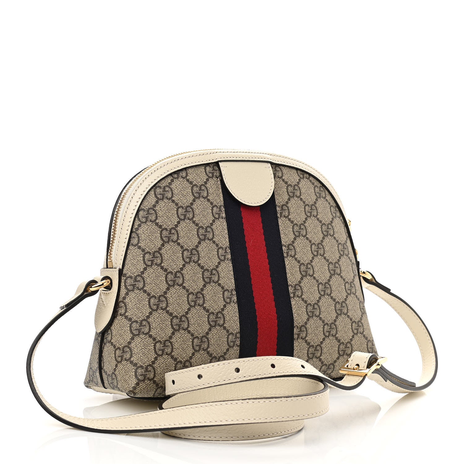 Gucci GG Supreme Monogram Textured Dollar Calfskin Web Small Ophidia Dome Shoulder Bag Beige Ebony Mystic White 3 of 11