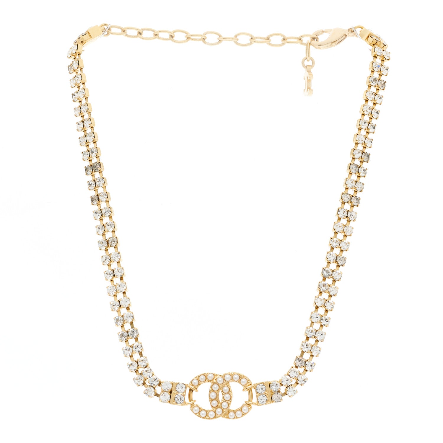 Chanel Crystal Pearl CC Choker Necklace Gold 3 of 6