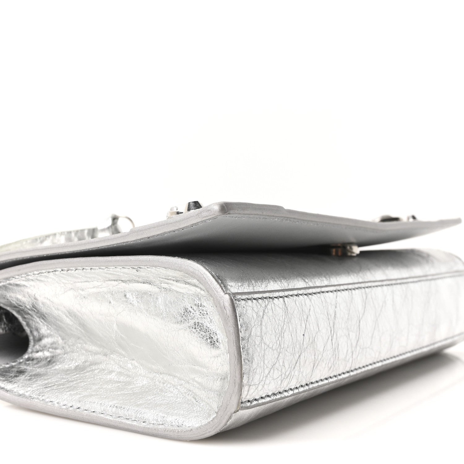 Balenciaga Metallized Arena Lambskin Classic Silver Hardware Le City Wallet On Chain Silver 8 of 9