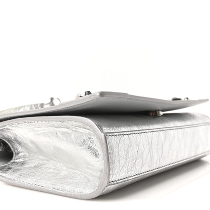 Balenciaga Metallized Arena Lambskin Classic Silver Hardware Le City Wallet On Chain Silver 8 of 9