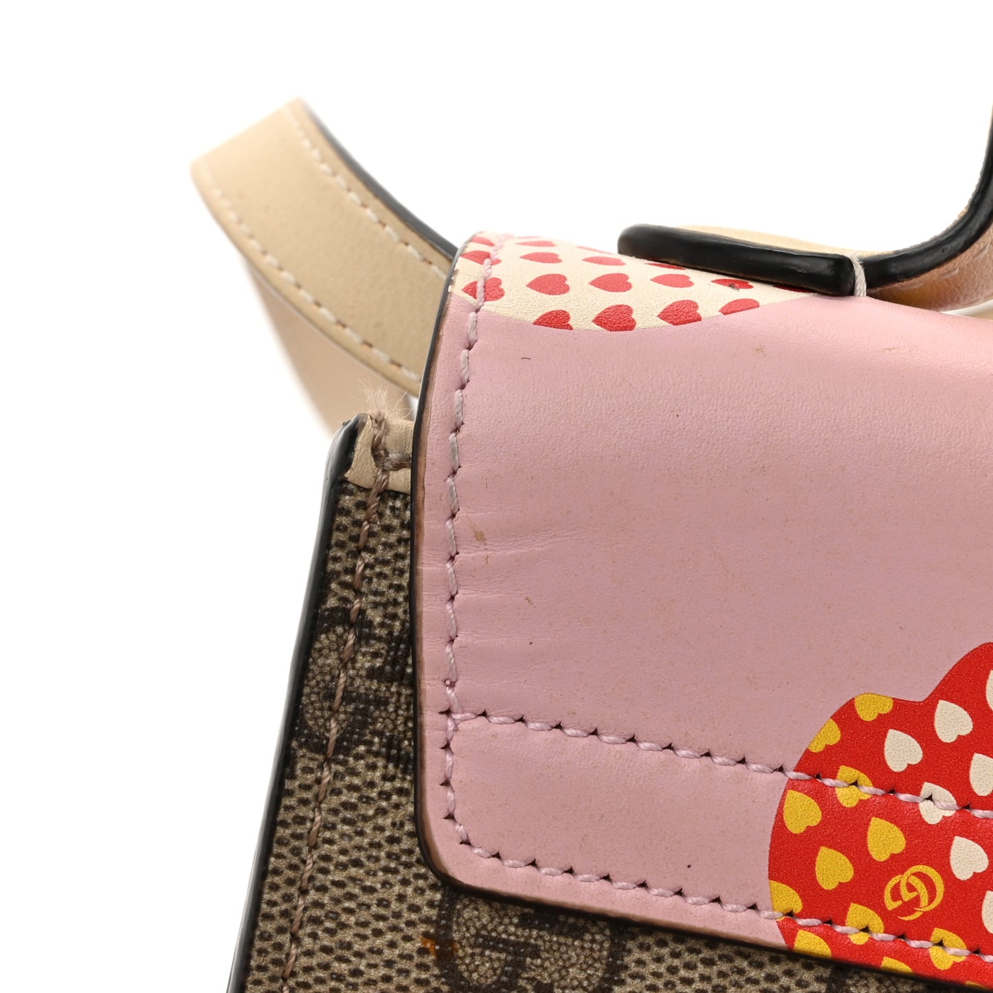 GG Supreme Monogram Les Pommes Mini Padlock Top Handle Shoulder Bag Beige Ebony Multicolor Cotton Candy Pink