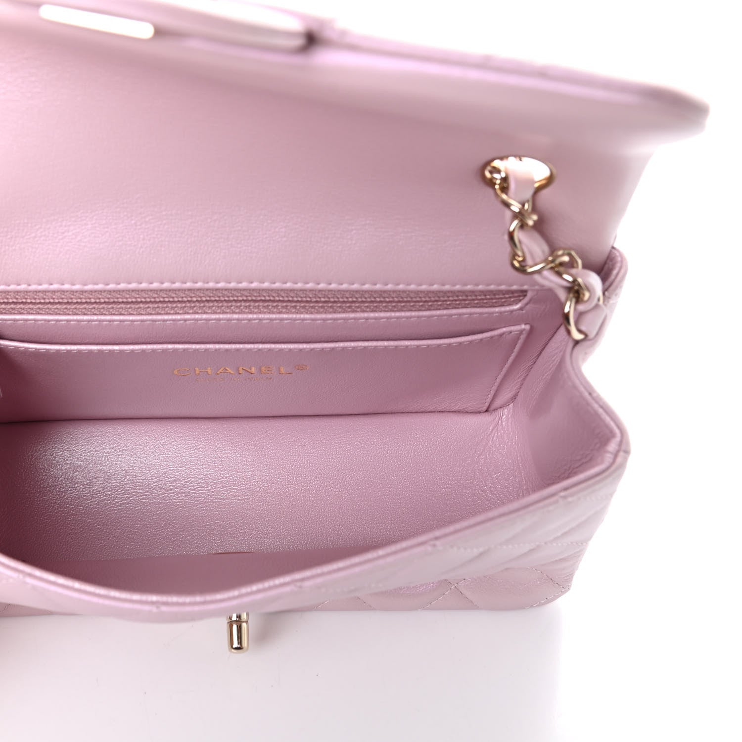 Chanel Iridescent Calfskin Quilted Mini Rectangular Flap Light Pink 5 of 9
