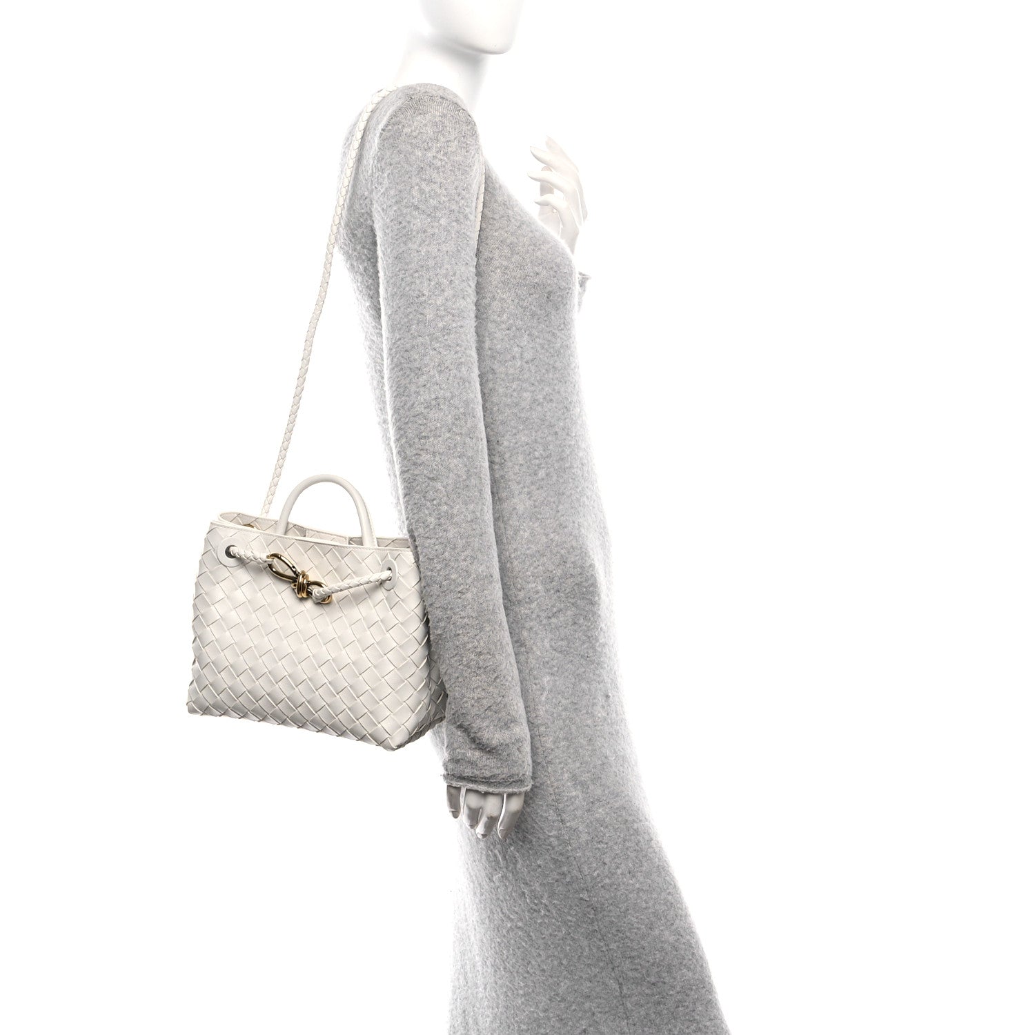 Bottega Veneta Nappa Intrecciato Small Andiamo Shoulder Bag White 2 of 9
