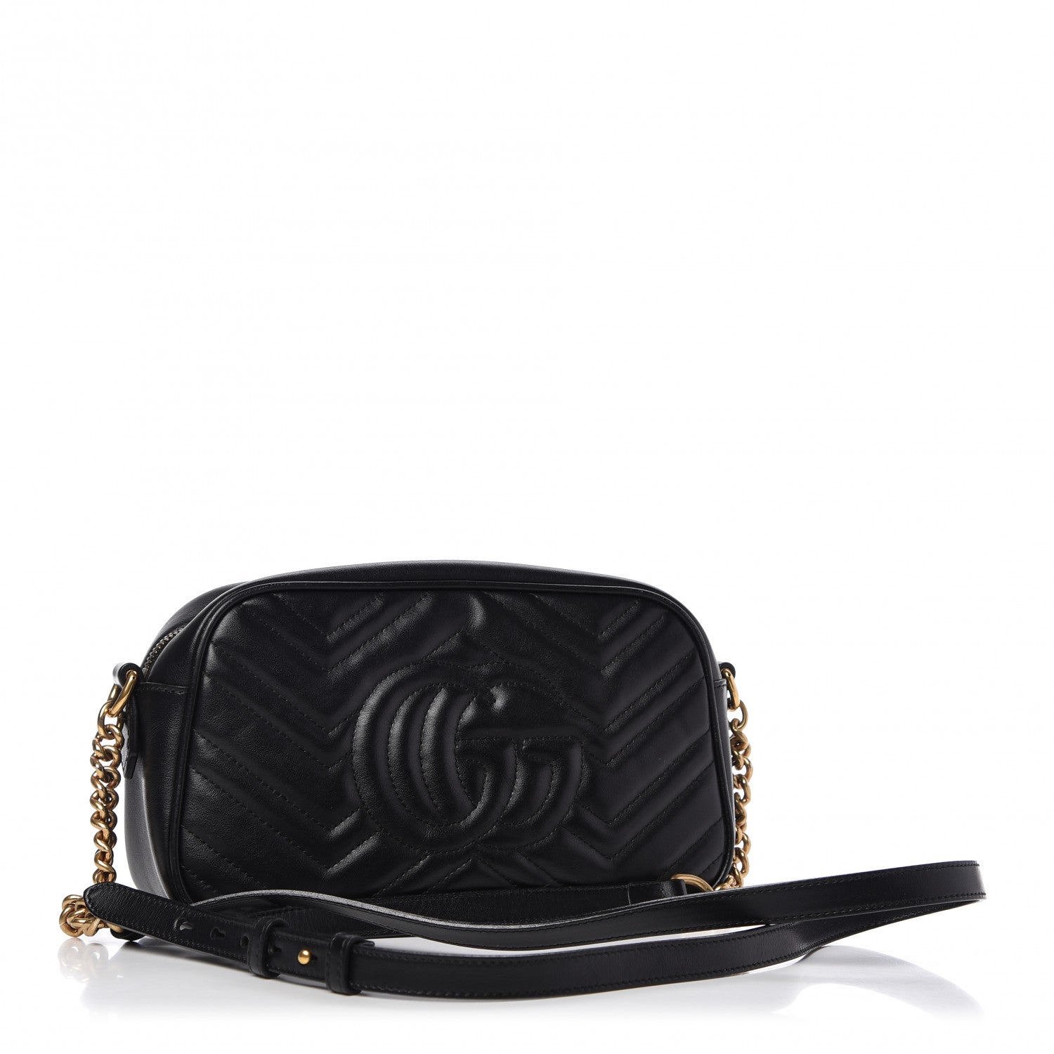 Gucci Calfskin Matelasse Small GG Marmont Chain Shoulder Bag Black 3 of 10