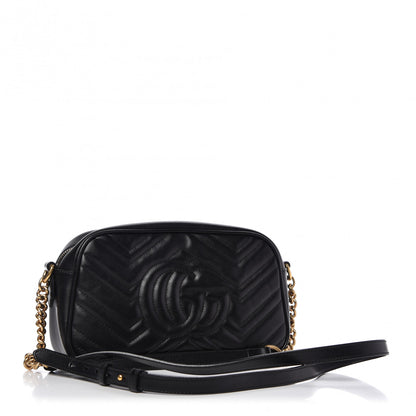 Gucci Calfskin Matelasse Small GG Marmont Chain Shoulder Bag Black 3 of 10