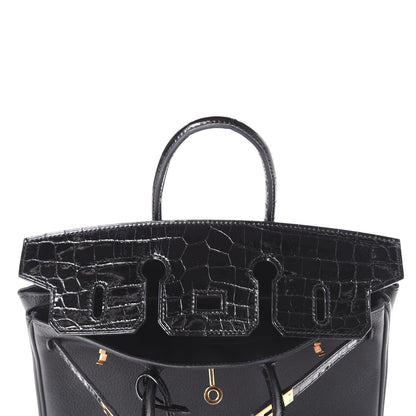 Hermes Taurillon Novillo Shiny Niloticus Crocodile Birkin Touch 25 Black 16 of 37