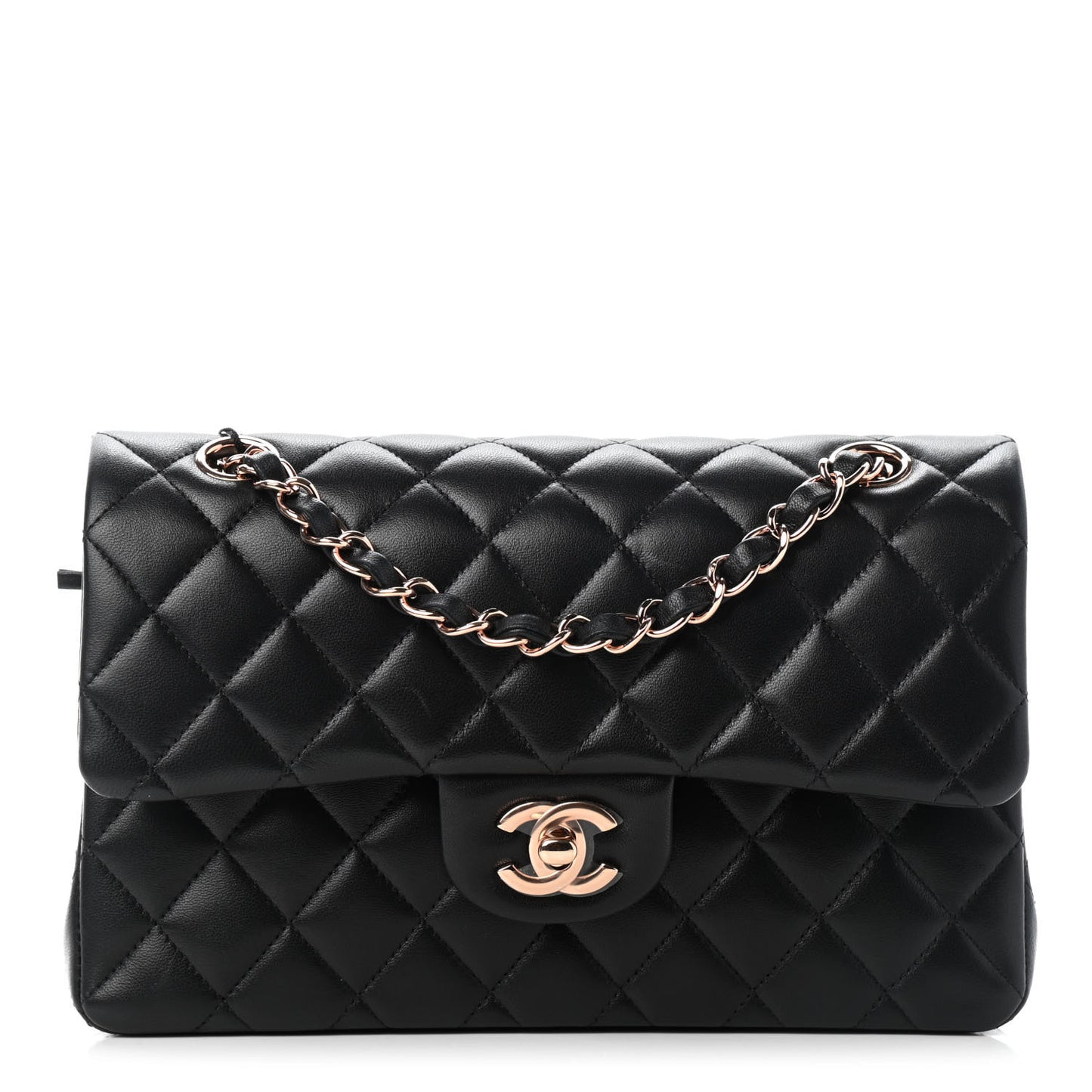 Lambskin Quilted Small Double Flap Black