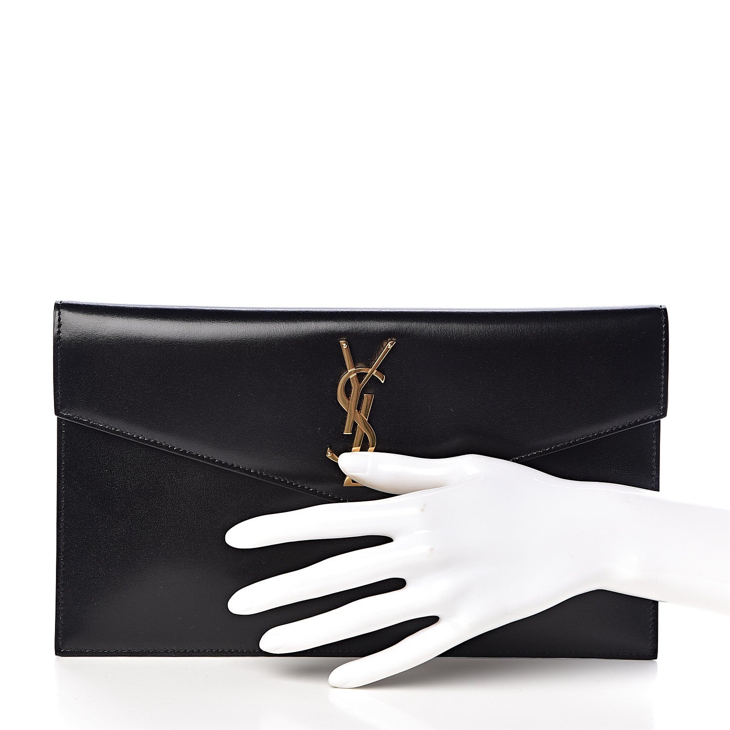 Saint Laurent Smooth Shiny Calfskin Monogram Uptown Pouch Black 2 of 7