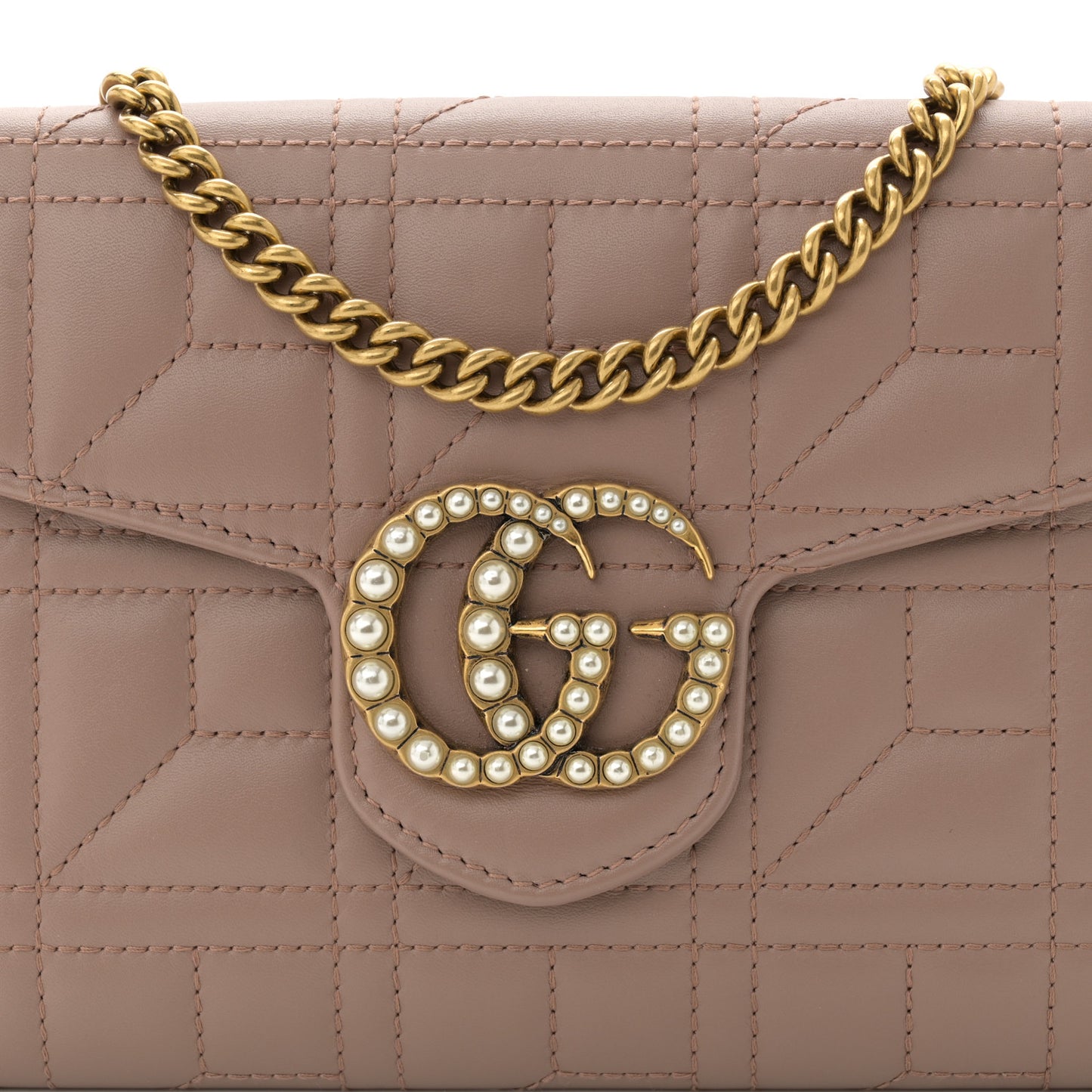 Calfskin Matelasse Mini Pearly GG Marmont Chain Wallet Porcelain Rose