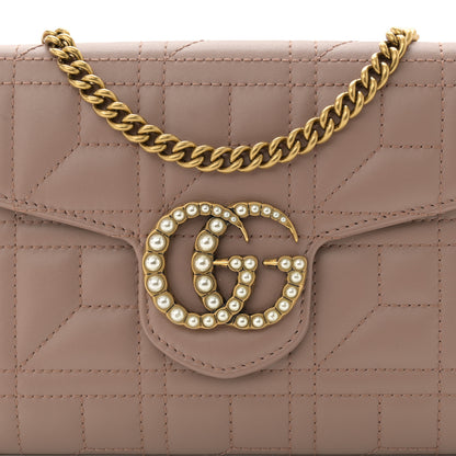 Gucci Calfskin Matelasse Mini Pearly GG Marmont Chain Wallet Porcelain Rose 7 of 9