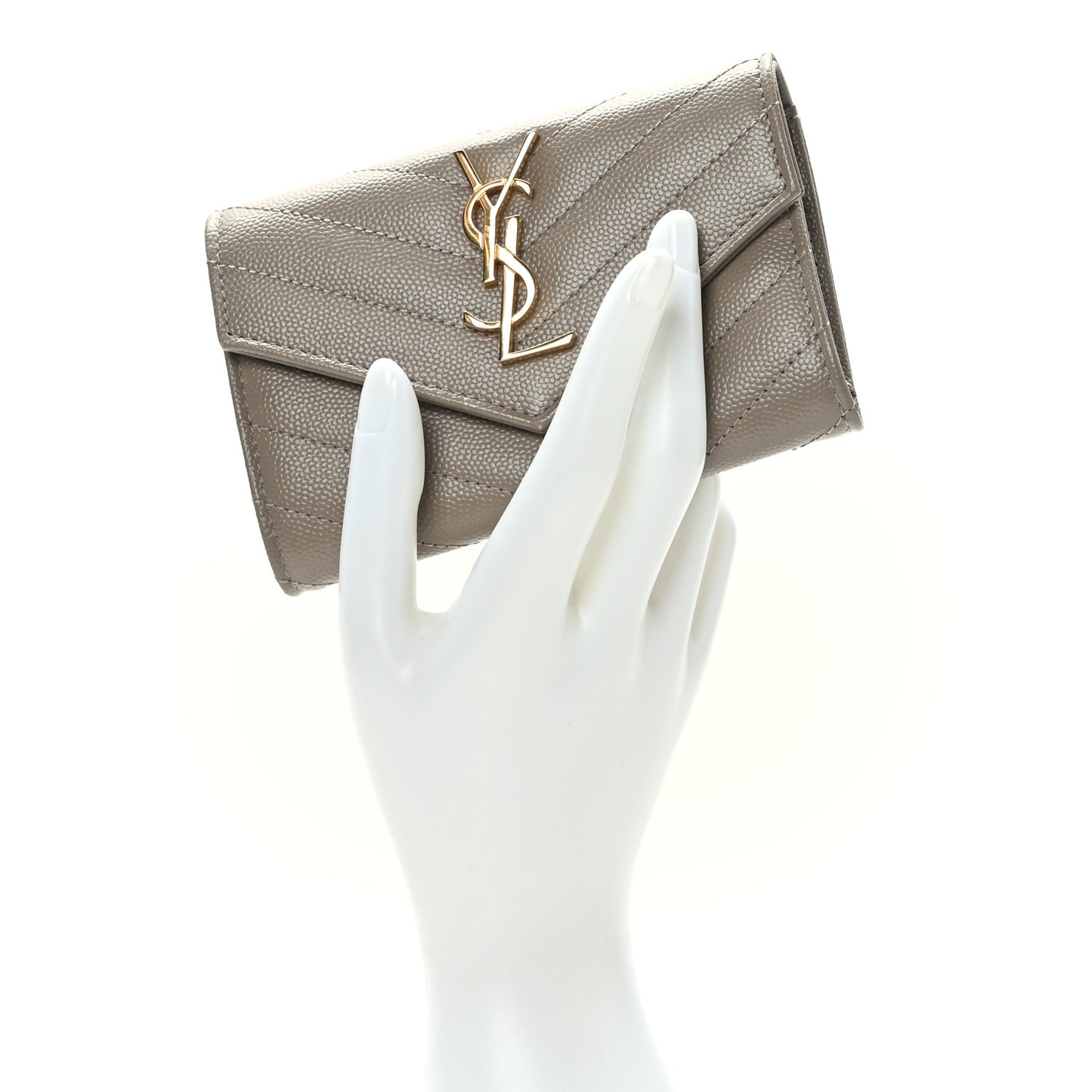 Grain De Poudre Matelasse Chevron Small Monogram Envelope Wallet Dark Beige