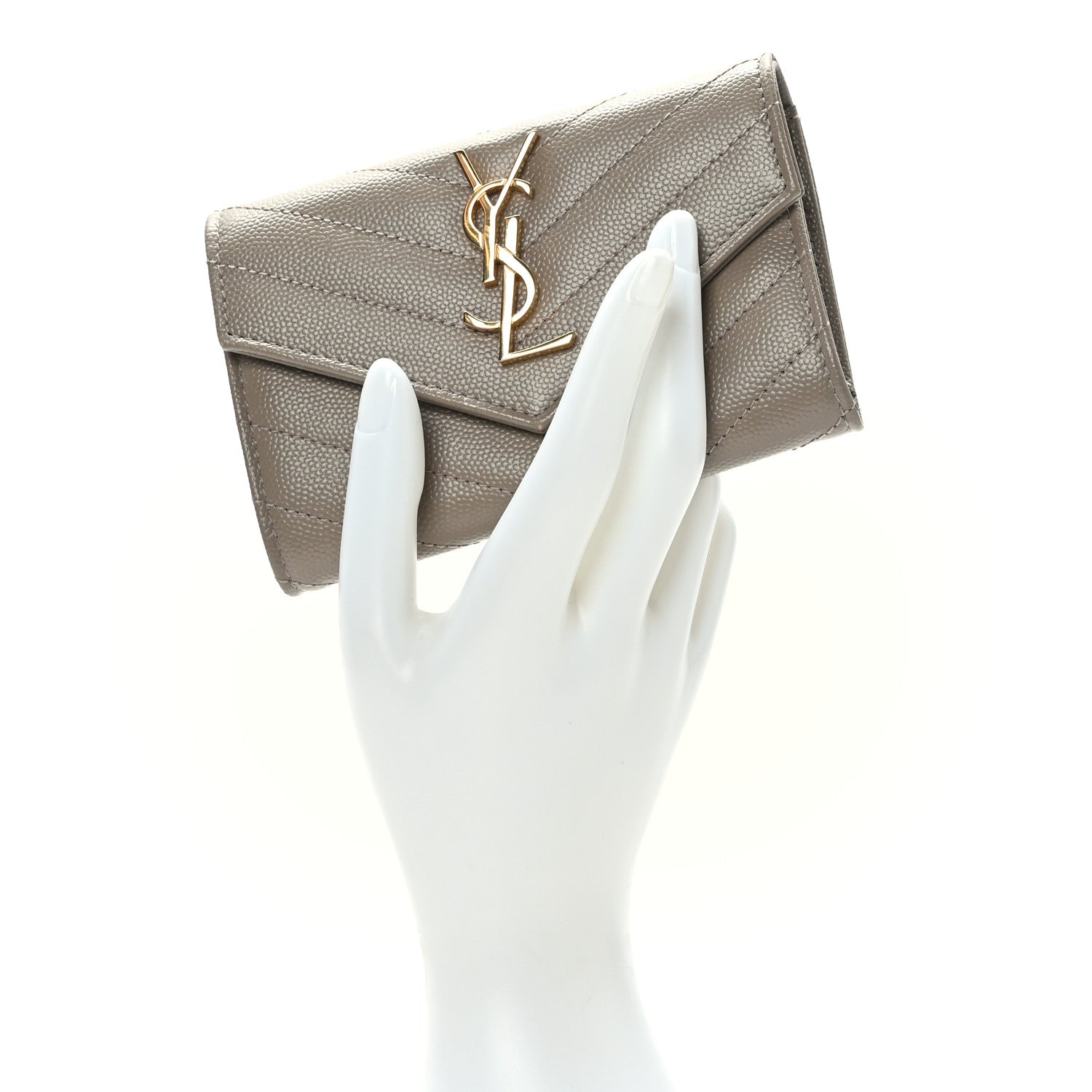 Saint Laurent Grain De Poudre Matelasse Chevron Small Monogram Envelope Wallet Dark Beige 2 of 7