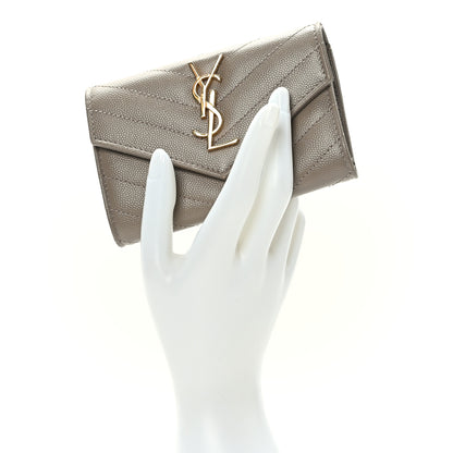 Saint Laurent Grain De Poudre Matelasse Chevron Small Monogram Envelope Wallet Dark Beige 2 of 7