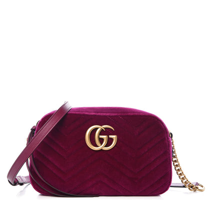 Gucci Velvet Matelasse Small GG Marmont Chain Shoulder Bag Fuchsia Violet Cyclamen 1 of 7