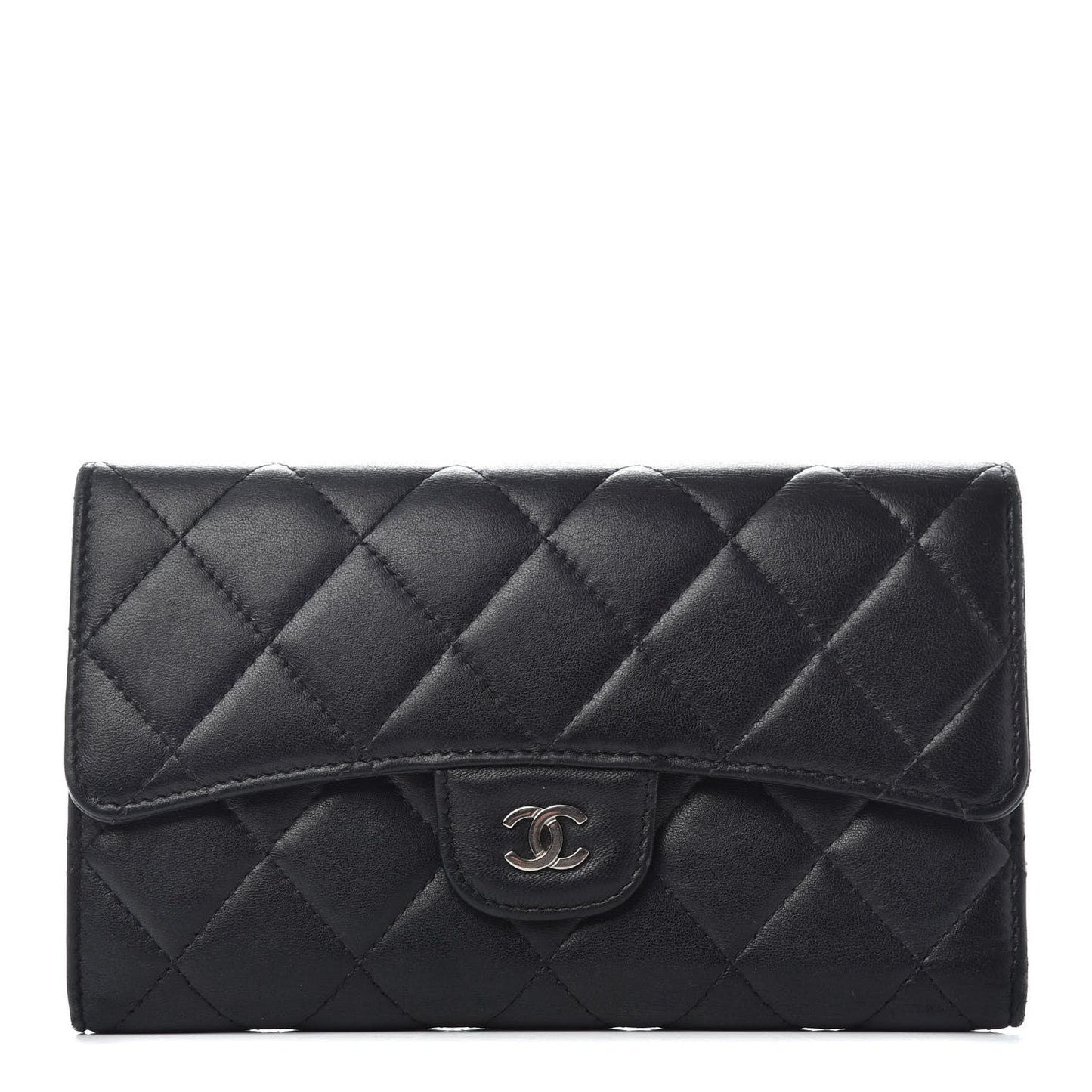 Lambskin Quilted Large Flap Wallet Black