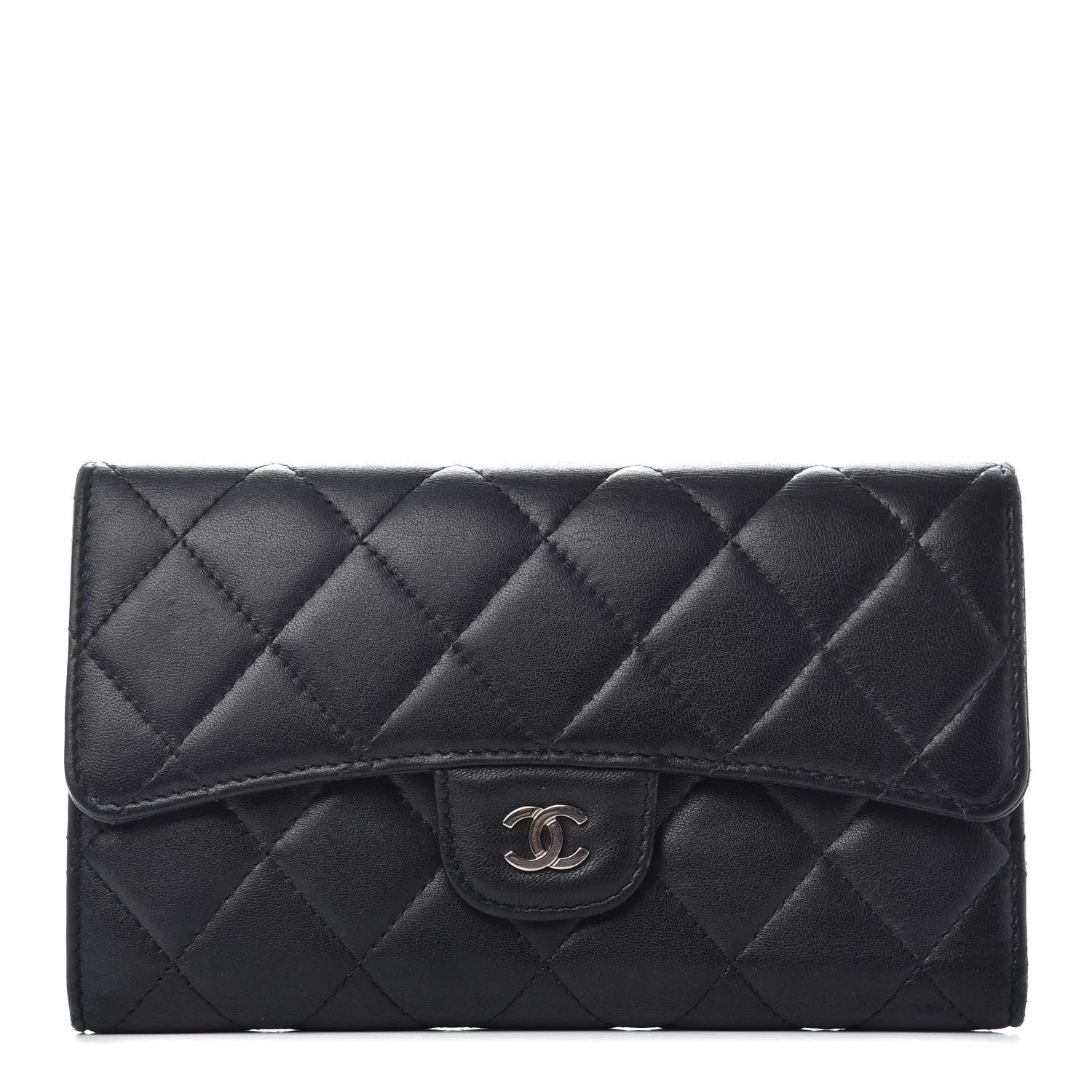 Chanel Lambskin Quilted Large Flap Wallet Black 1 of 7