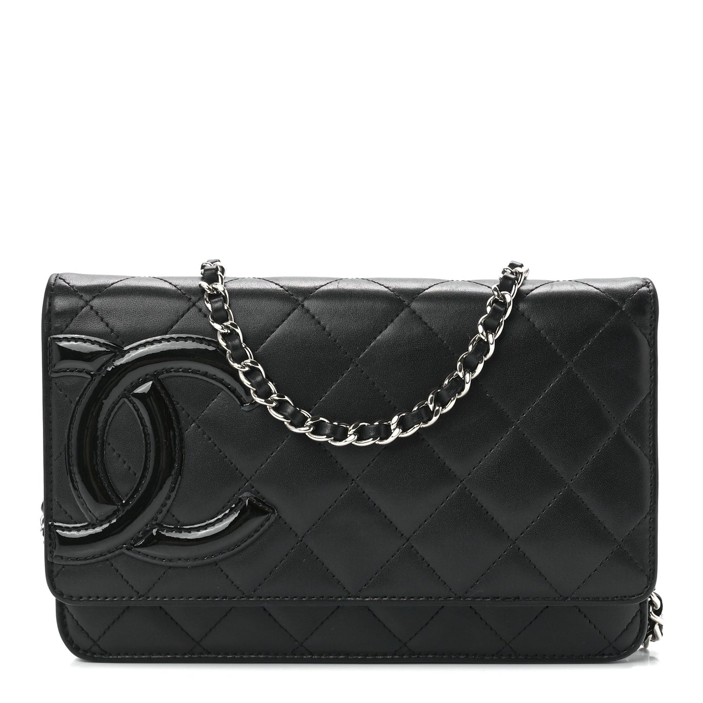 Calfskin Quilted Cambon Wallet On Chain WOC Black