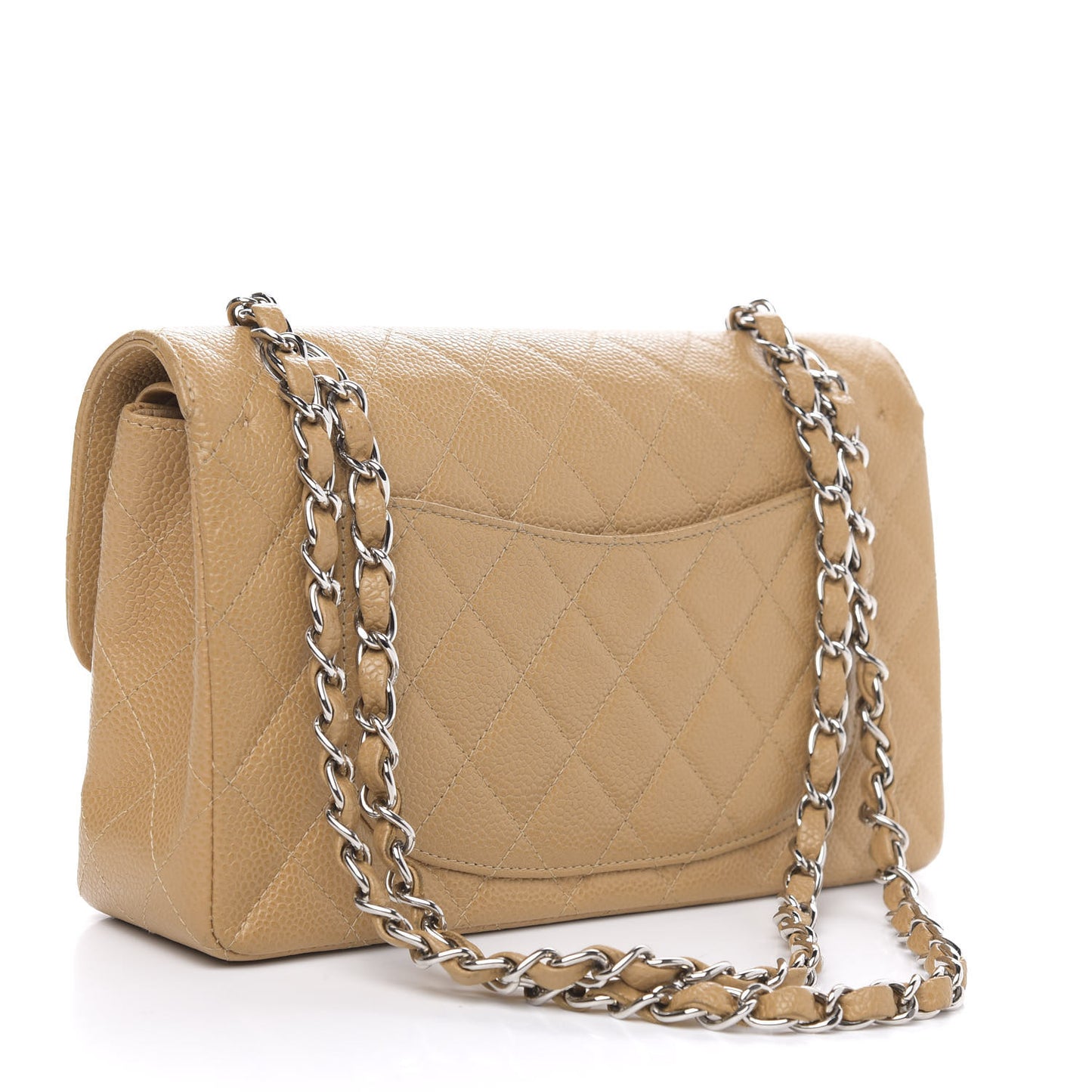 Caviar Quilted Small Double Flap Beige